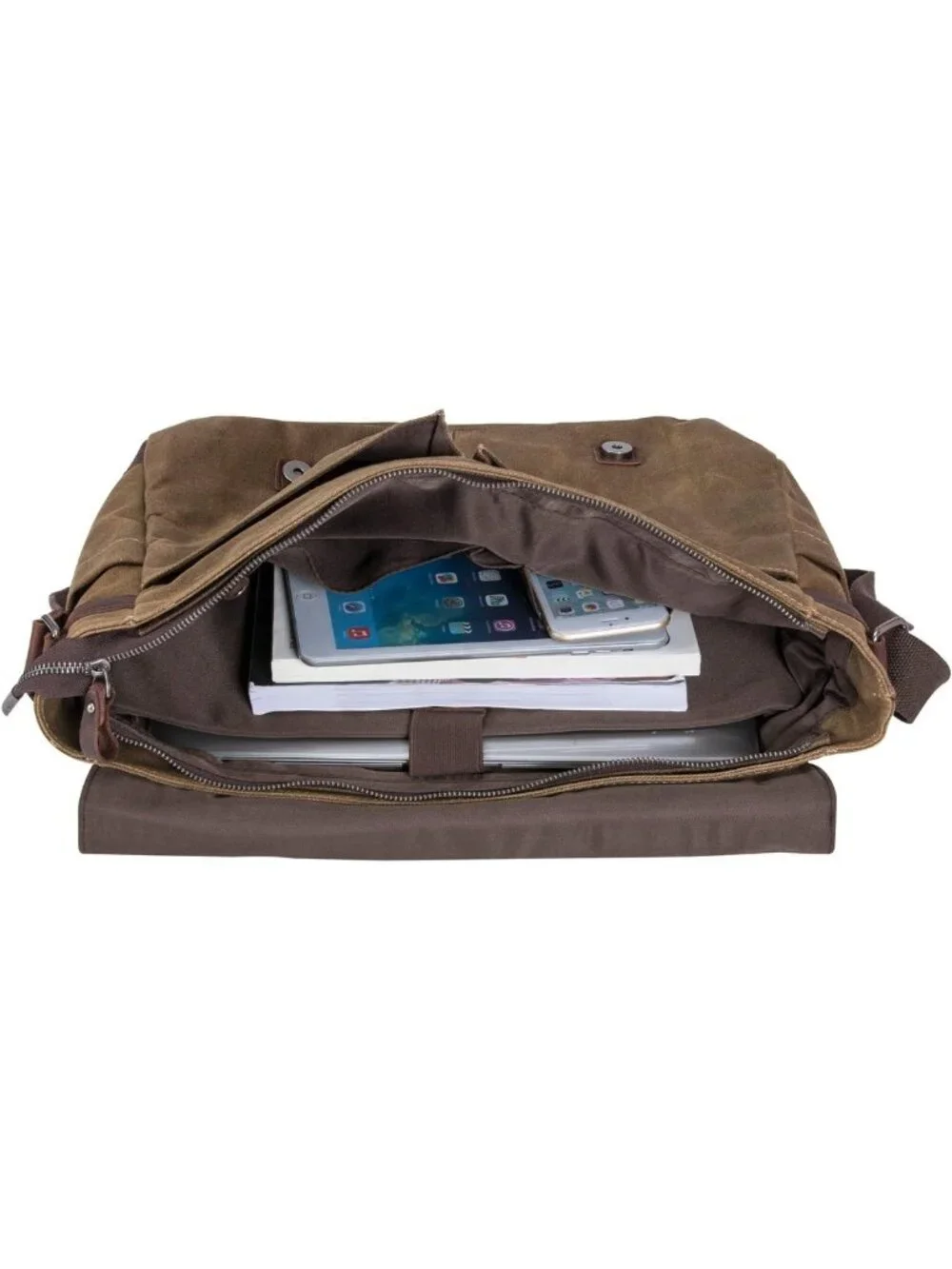 Vintage Leather & Waxed Canvas Briefcase Satchel for 15.6” Laptop - Rugged